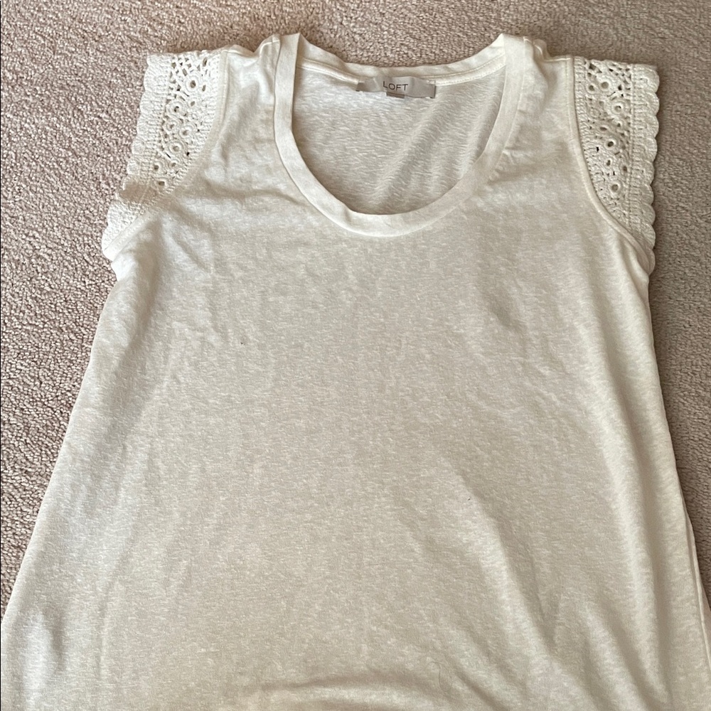 LOFT Cream Eyelet Sleeve Top